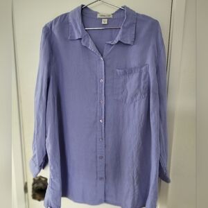 Coldwater Creek Women's 1X Periwinkle Lavender 100% Linen Button Up Shirt